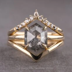 1.73 Carat Salt And Pepper Hexagon Diamond Engagement Ring, Jane Setting, 14k Yellow Gold 11 1.73 Carat Salt And Pepper Hexagon Diamond Engagement Ring, Jane Setting, 14k Yellow Gold -Point No Point Studio Store 250027 3