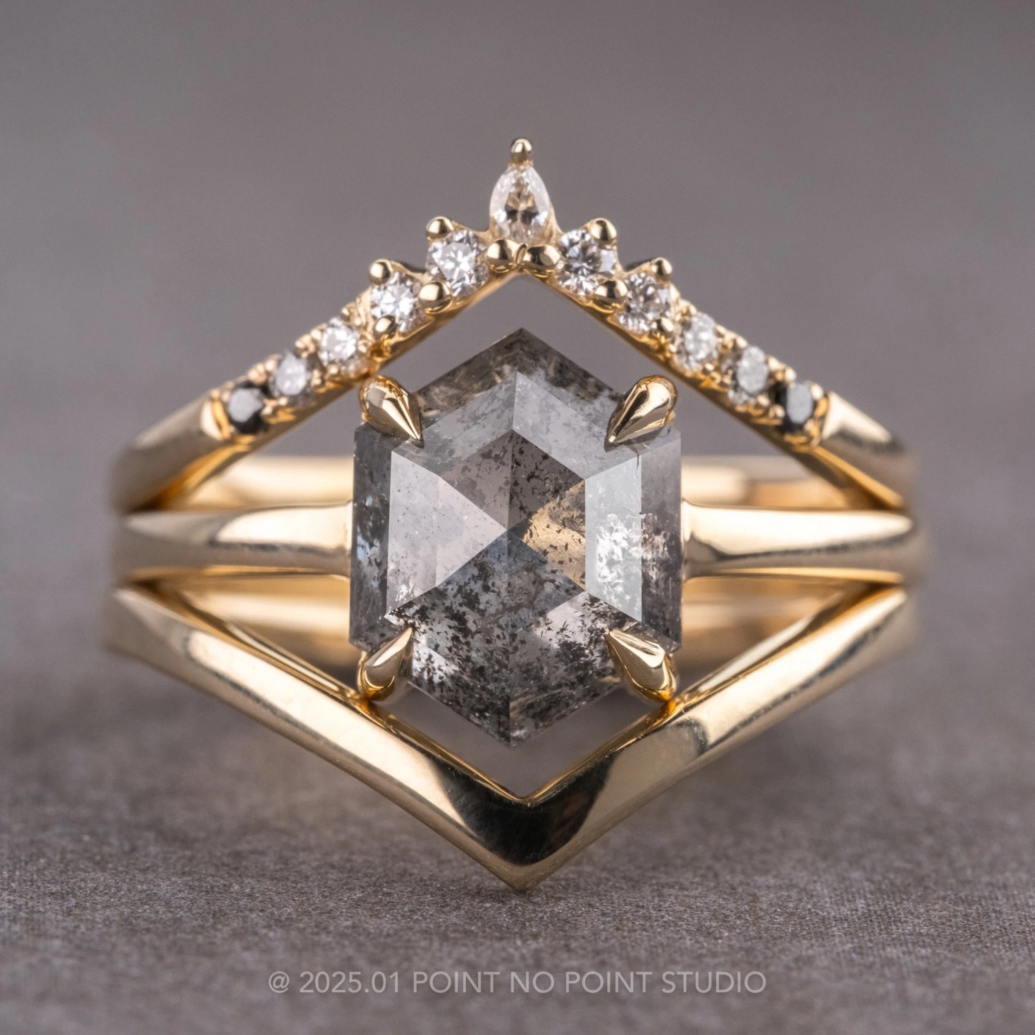 1.73 Carat Salt And Pepper Hexagon Diamond Engagement Ring, Jane Setting, 14k Yellow Gold 5 1.73 Carat Salt And Pepper Hexagon Diamond Engagement Ring, Jane Setting, 14k Yellow Gold - Image 5