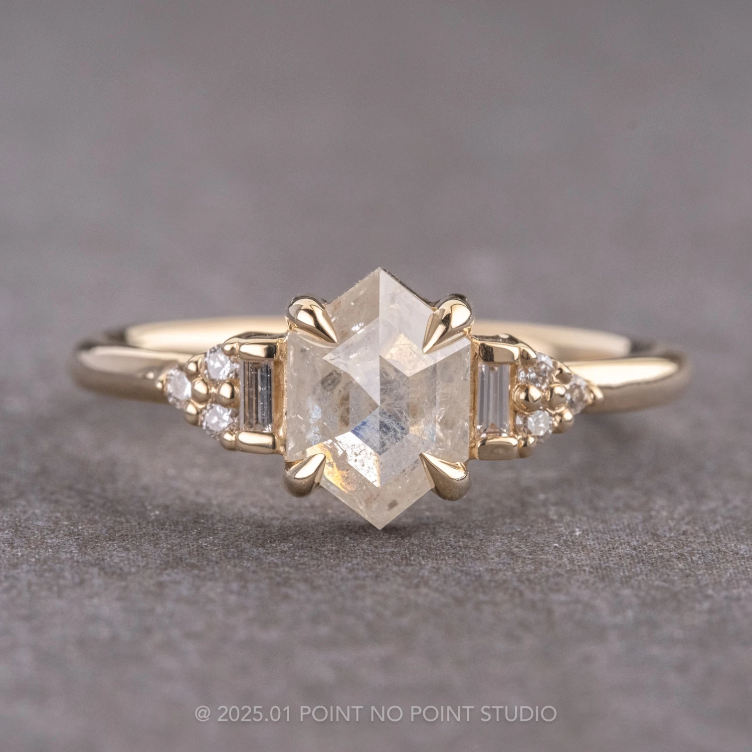 1.51 Carat Icy White Hexagon Diamond Engagement Ring, Dahlia Setting, 14K Yellow Gold 1 1.51 Carat Icy White Hexagon Diamond Engagement Ring, Dahlia Setting, 14K Yellow Gold