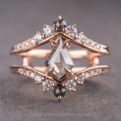 1.31 Carat Icy Salt And Pepper Kite Diamond Engagement Ring, Empress Setting, 14K Rose Gold