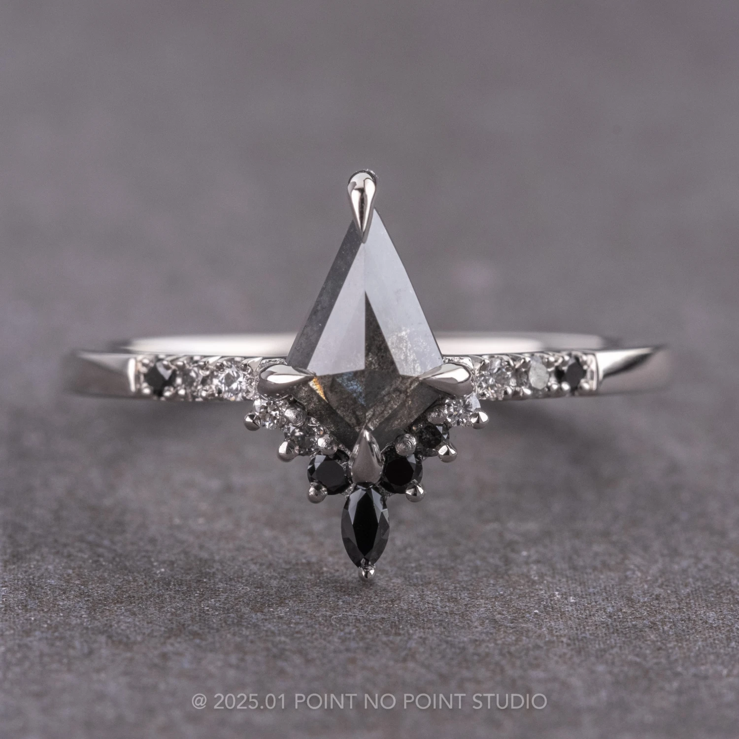 1.16 Carat Black Speckled Kite Diamond Engagement Ring, Ombre Avaline Setting, Platinum 1 1.16 Carat Black Speckled Kite Diamond Engagement Ring, Ombre Avaline Setting, Platinum