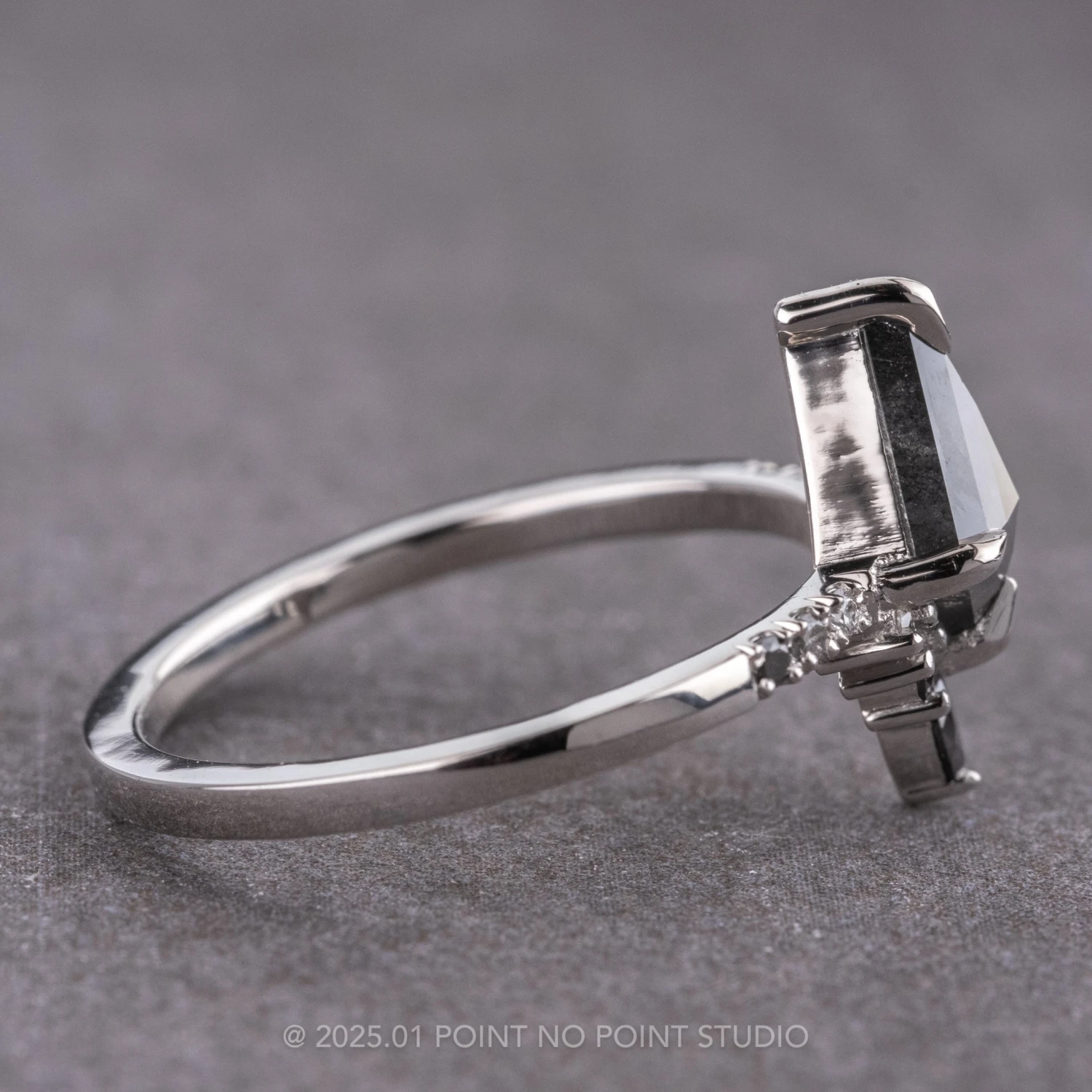 1.16 Carat Black Speckled Kite Diamond Engagement Ring, Ombre Avaline Setting, Platinum 5 1.16 Carat Black Speckled Kite Diamond Engagement Ring, Ombre Avaline Setting, Platinum - Image 5