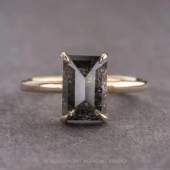 2.85 Carat Black Speckled Emerald Diamond Engagement Ring, Jane Setting, 14k Yellow Gold