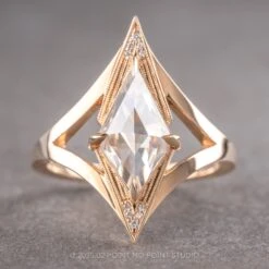 1.03 Carat Kite Moissanite And Diamond Engagement Ring, Arwen Setting, 14k Peach Gold