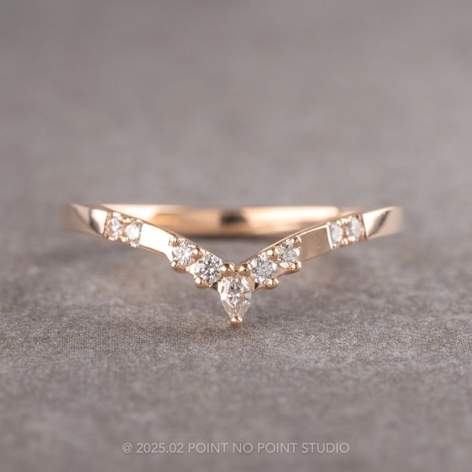 Marquise Diamond Wedding Band, Flora Setting, 14K Peach Gold 1 Marquise Diamond Wedding Band, Flora Setting, 14K Peach Gold
