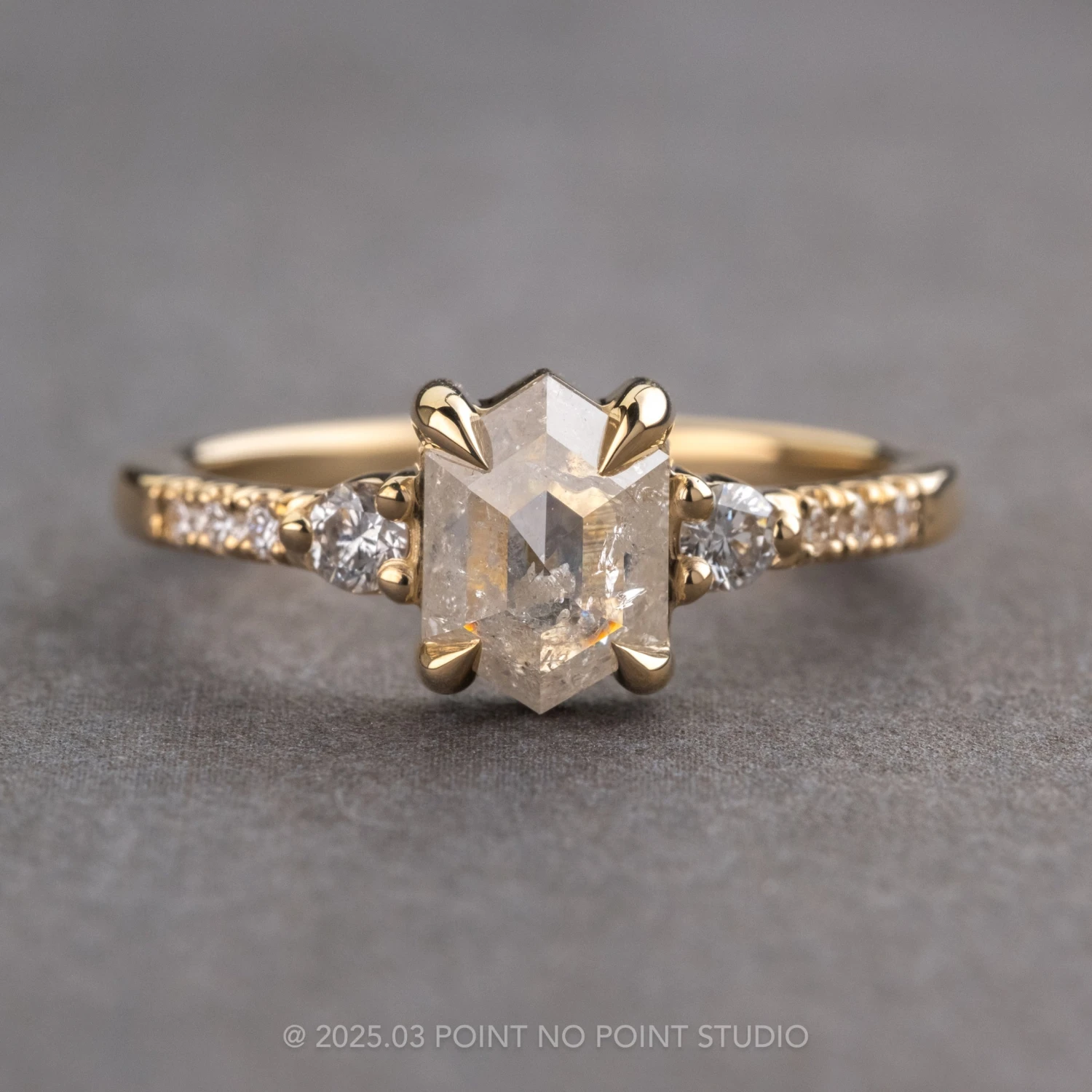 1.03 Carat Icy White Hexagon Diamond Engagement Ring, Eliza Setting, 14K Yellow Gold 1 1.03 Carat Icy White Hexagon Diamond Engagement Ring, Eliza Setting, 14K Yellow Gold