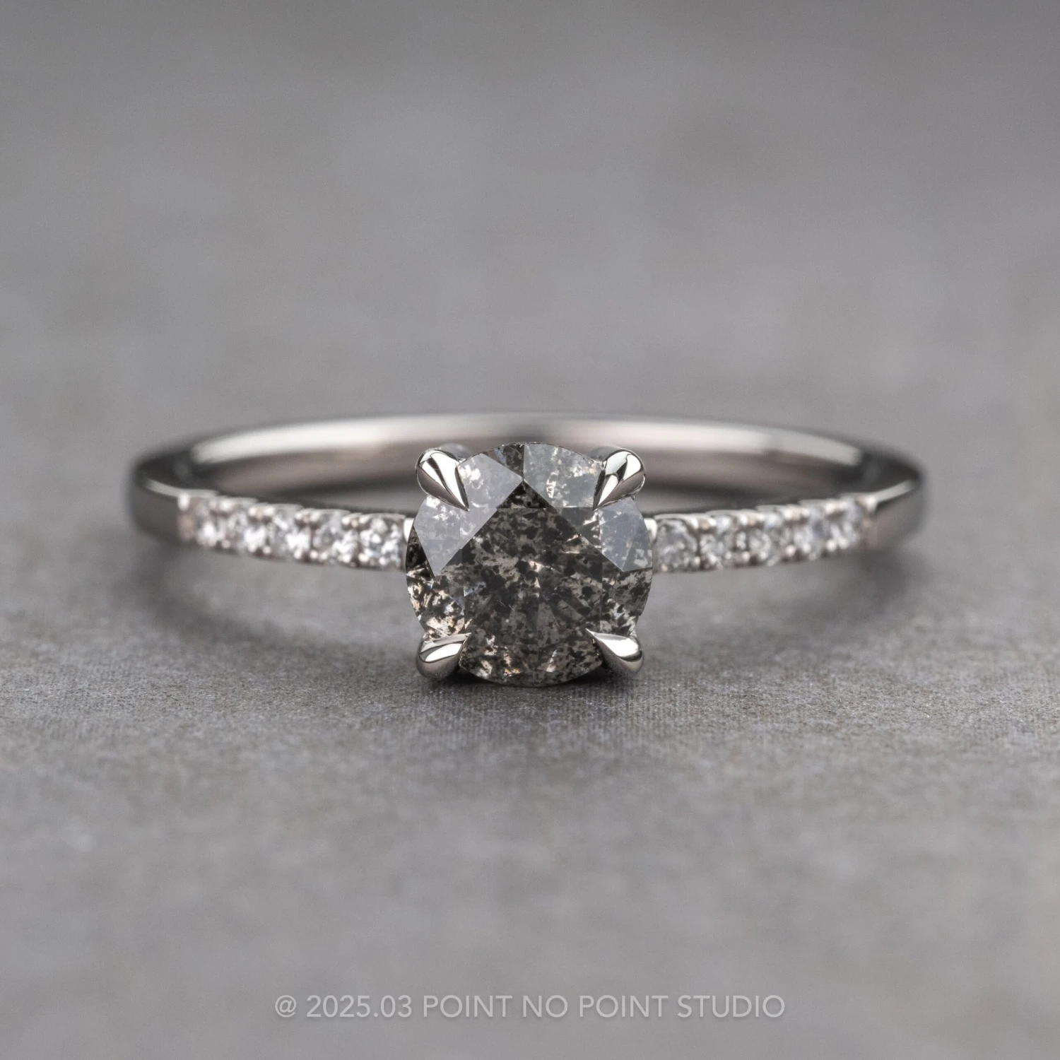 .93 Carat Salt And Pepper Round Diamond Engagement Ring, Juliette Setting, Platinum 1 .93 Carat Salt And Pepper Round Diamond Engagement Ring, Juliette Setting, Platinum