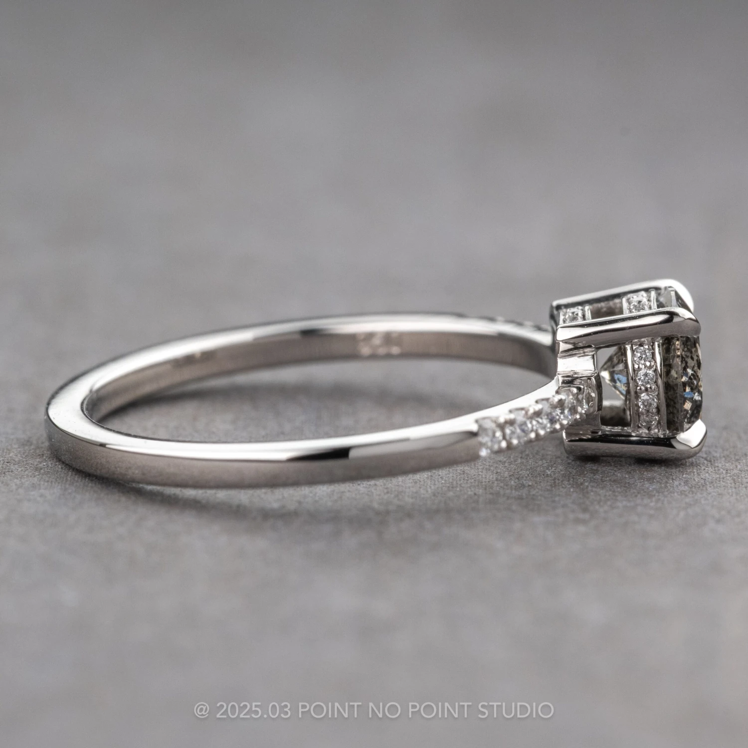 .93 Carat Salt And Pepper Round Diamond Engagement Ring, Juliette Setting, Platinum 4 .93 Carat Salt And Pepper Round Diamond Engagement Ring, Juliette Setting, Platinum - Image 4