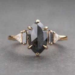 2.17 Carat Black Speckled Marquise Diamond Engagement Ring, Beatrice Setting, 14k Yellow Gold
