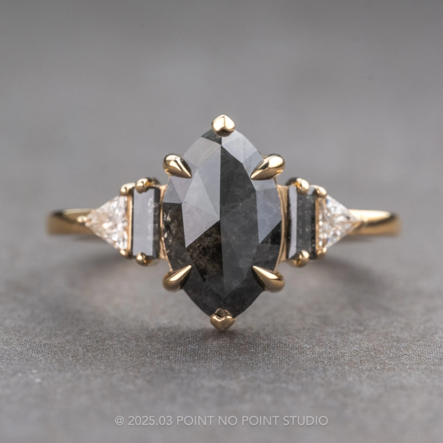 2.17 Carat Black Speckled Marquise Diamond Engagement Ring, Beatrice Setting, 14k Yellow Gold 1 2.17 Carat Black Speckled Marquise Diamond Engagement Ring, Beatrice Setting, 14k Yellow Gold