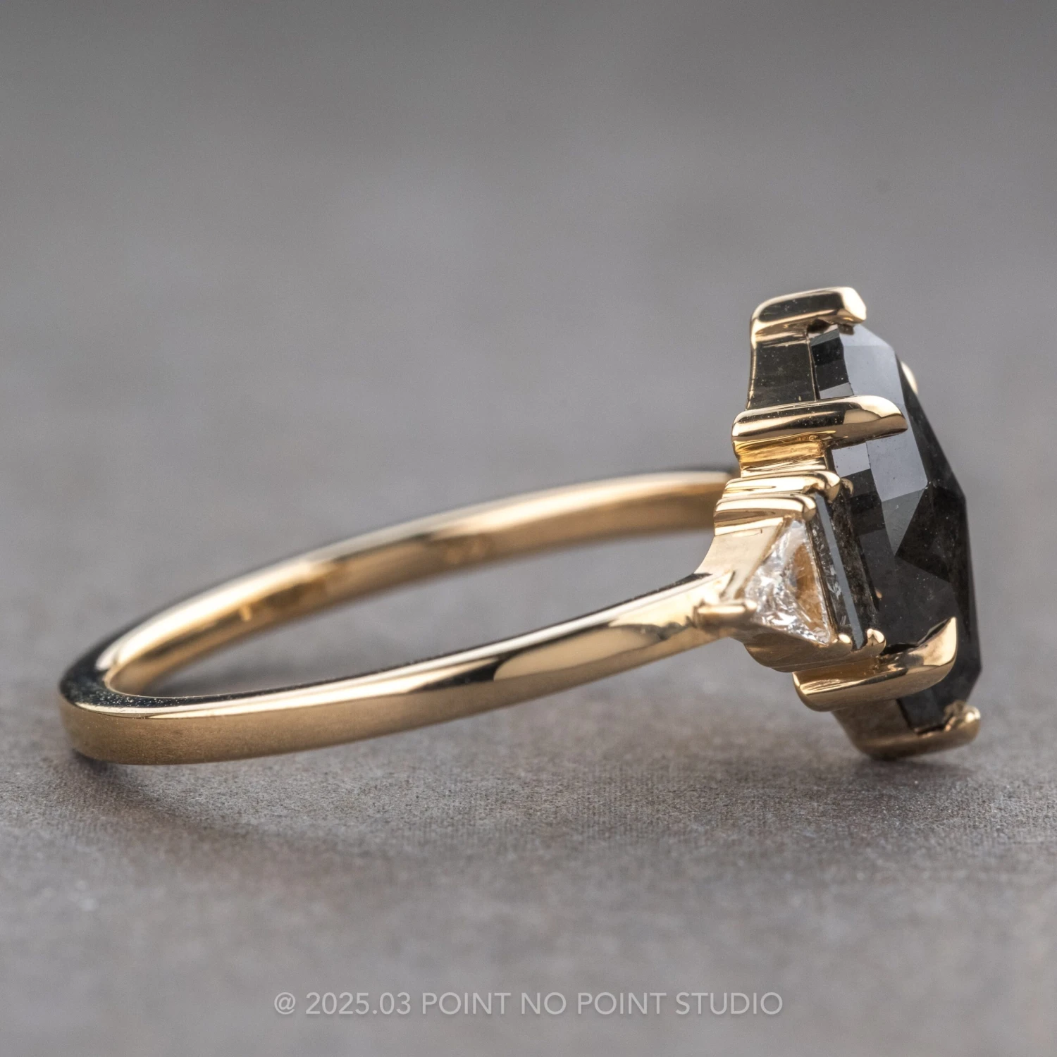 2.17 Carat Black Speckled Marquise Diamond Engagement Ring, Beatrice Setting, 14k Yellow Gold 5 2.17 Carat Black Speckled Marquise Diamond Engagement Ring, Beatrice Setting, 14k Yellow Gold - Image 5