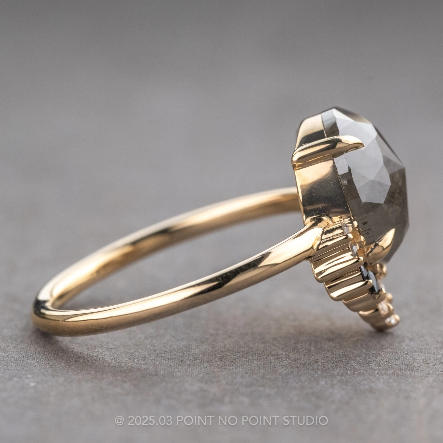 2.79 Carat Black Speckled Oval Diamond Engagement Ring, Ombre Wren Setting, 14k Yellow Gold 5 2.79 Carat Black Speckled Oval Diamond Engagement Ring, Ombre Wren Setting, 14k Yellow Gold - Image 5