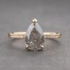2.15 Carat Salt And Pepper Pear Diamond Engagement Ring, Sirena Setting, 14K Yellow Gold