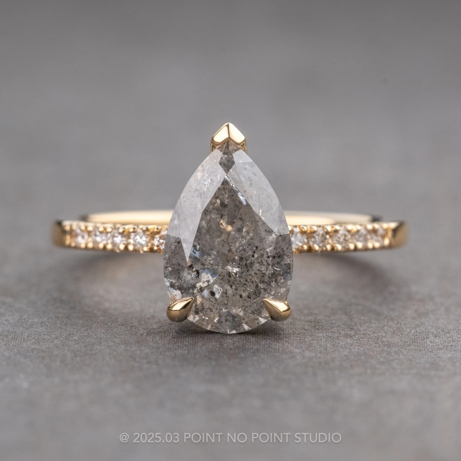 2.15 Carat Salt And Pepper Pear Diamond Engagement Ring, Sirena Setting, 14K Yellow Gold 1 2.15 Carat Salt And Pepper Pear Diamond Engagement Ring, Sirena Setting, 14K Yellow Gold