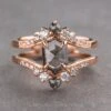 1.58 Carat Salt And Pepper Hexagon Diamond Engagement Ring, Empress Setting, 14K Rose Gold