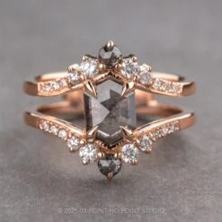 1.58 Carat Salt And Pepper Hexagon Diamond Engagement Ring, Empress Setting, 14K Rose Gold
