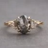 2.09 Carat Black Speckled Oval Diamond Engagement Ring, Beatrice Setting, 14k Yellow Gold