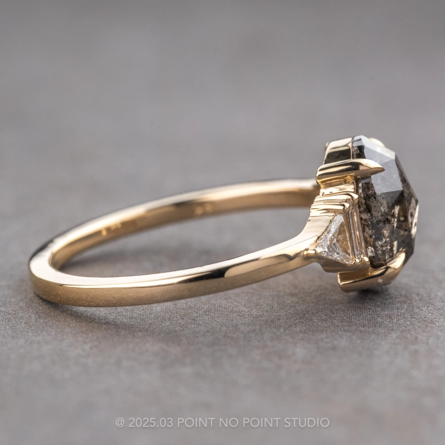 2.09 Carat Black Speckled Oval Diamond Engagement Ring, Beatrice Setting, 14k Yellow Gold 7 2.09 Carat Black Speckled Oval Diamond Engagement Ring, Beatrice Setting, 14k Yellow Gold - Image 7