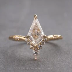 1.52 Carat Kite Moissanite Engagement Ring, Flora Setting, 14k Yellow Gold