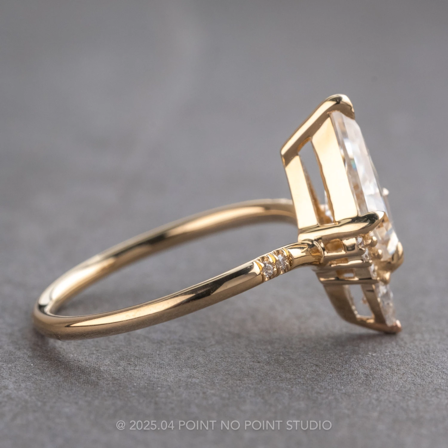 1.52 Carat Kite Moissanite Engagement Ring, Flora Setting, 14k Yellow Gold 6 1.52 Carat Kite Moissanite Engagement Ring, Flora Setting, 14k Yellow Gold - Image 6