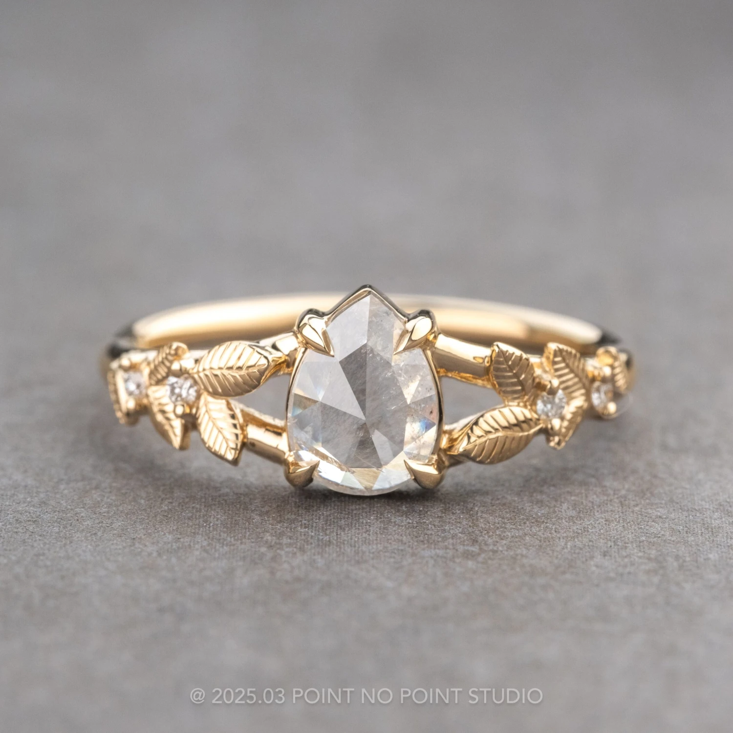 .77 Carat Icy White Pear Diamond Engagement Ring, Thistle Setting, 14k Yellow Gold 1 .77 Carat Icy White Pear Diamond Engagement Ring, Thistle Setting, 14k Yellow Gold