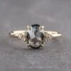 1.15 Carat Black Speckled Oval Diamond Engagement Ring, Quinn Setting, 14K Yellow Gold