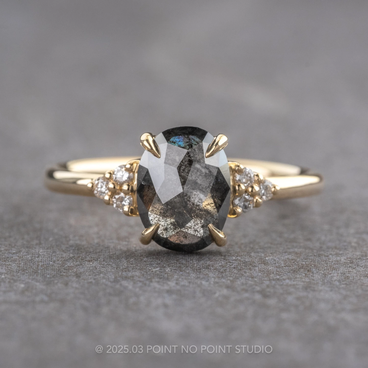 1.15 Carat Black Speckled Oval Diamond Engagement Ring, Quinn Setting, 14K Yellow Gold 1 1.15 Carat Black Speckled Oval Diamond Engagement Ring, Quinn Setting, 14K Yellow Gold