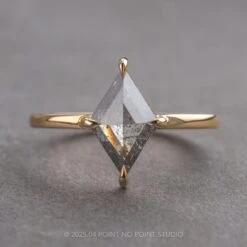 1.63 Carat Salt And Pepper Lozenge Diamond Engagement Ring, Jane Setting, 14k Yellow Gold