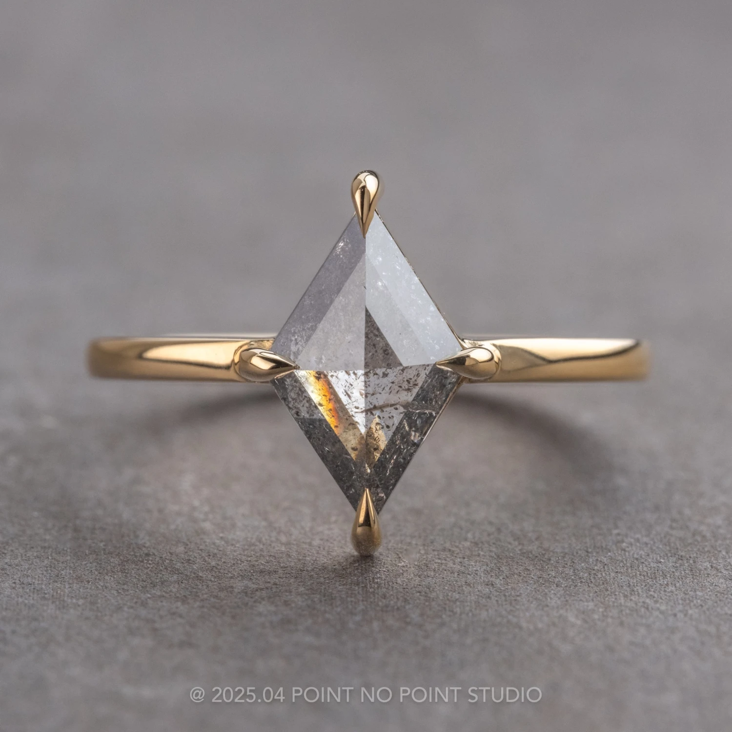 1.63 Carat Salt And Pepper Lozenge Diamond Engagement Ring, Jane Setting, 14k Yellow Gold 1 1.63 Carat Salt And Pepper Lozenge Diamond Engagement Ring, Jane Setting, 14k Yellow Gold