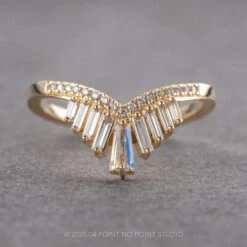 Baguette Diamond And Moonstone Wedding Band, Margot Setting, 14k Yellow Gold