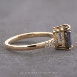 1.75 Carat Black Speckled Emerald Shaped Diamond Engagement Ring, Juliette Setting, 14k Yellow Gold -Point No Point Studio Store 250103 2