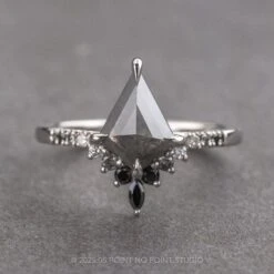 .97 Carat Black Speckled Kite Diamond Engagement Ring, Ombre Avaline Setting, Platinum
