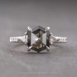 2.72 Carat Black Hexagon Diamond Engagement Ring, Eliza Setting, 14k White Gold