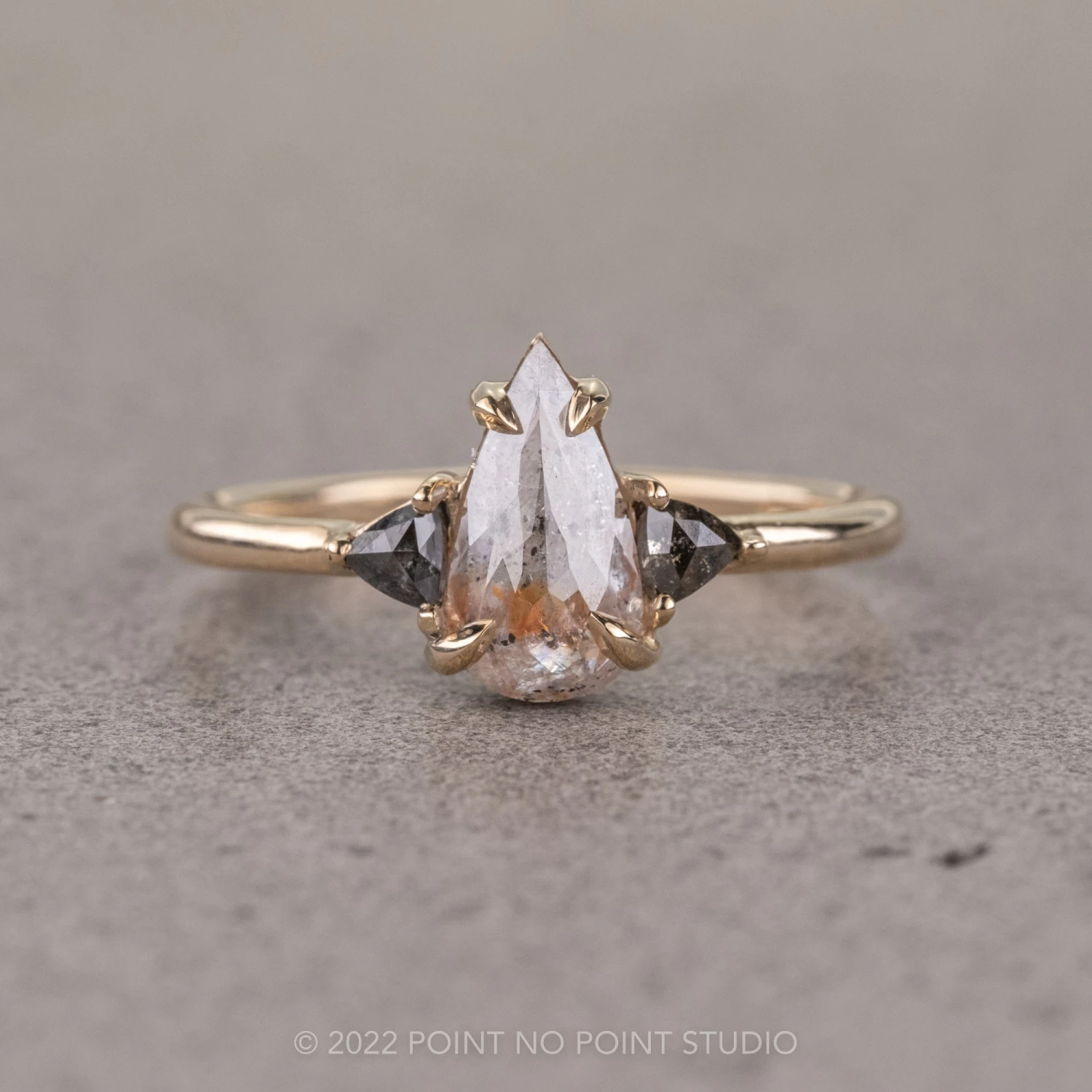 1.23 Carat Orange Salt And Pepper Pear Diamond Engagement Ring, Zoe Setting, 14k Yellow Gold 1 1.23 Carat Orange Salt And Pepper Pear Diamond Engagement Ring, Zoe Setting, 14k Yellow Gold