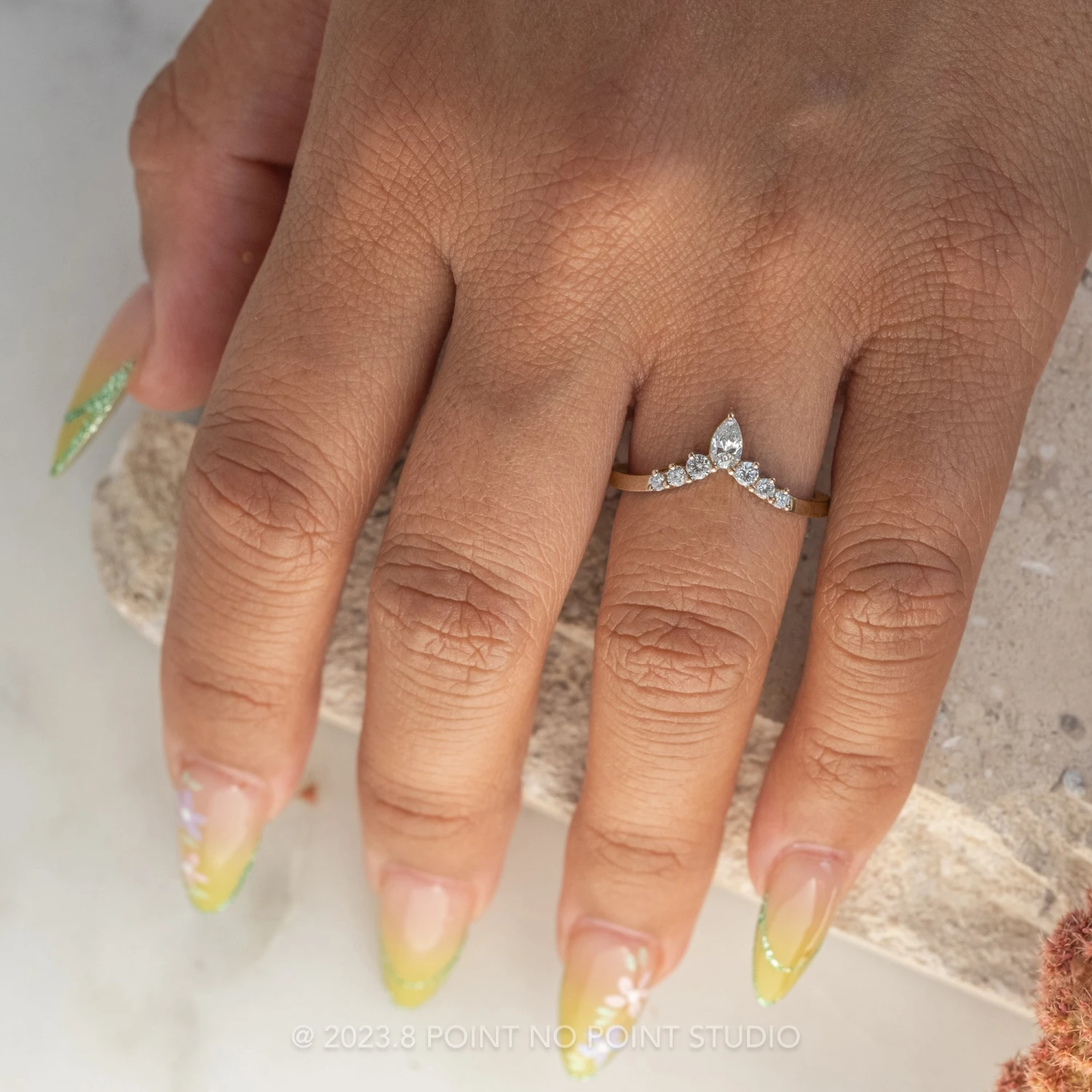 3 Diamond V Band, Cassiopeia Setting, 14k Rose Gold 2 3 Diamond V Band, Cassiopeia Setting, 14k Rose Gold - Image 2