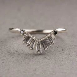 Salt And Pepper Baguette Wren Wedding Ring, V Contour, Platinum