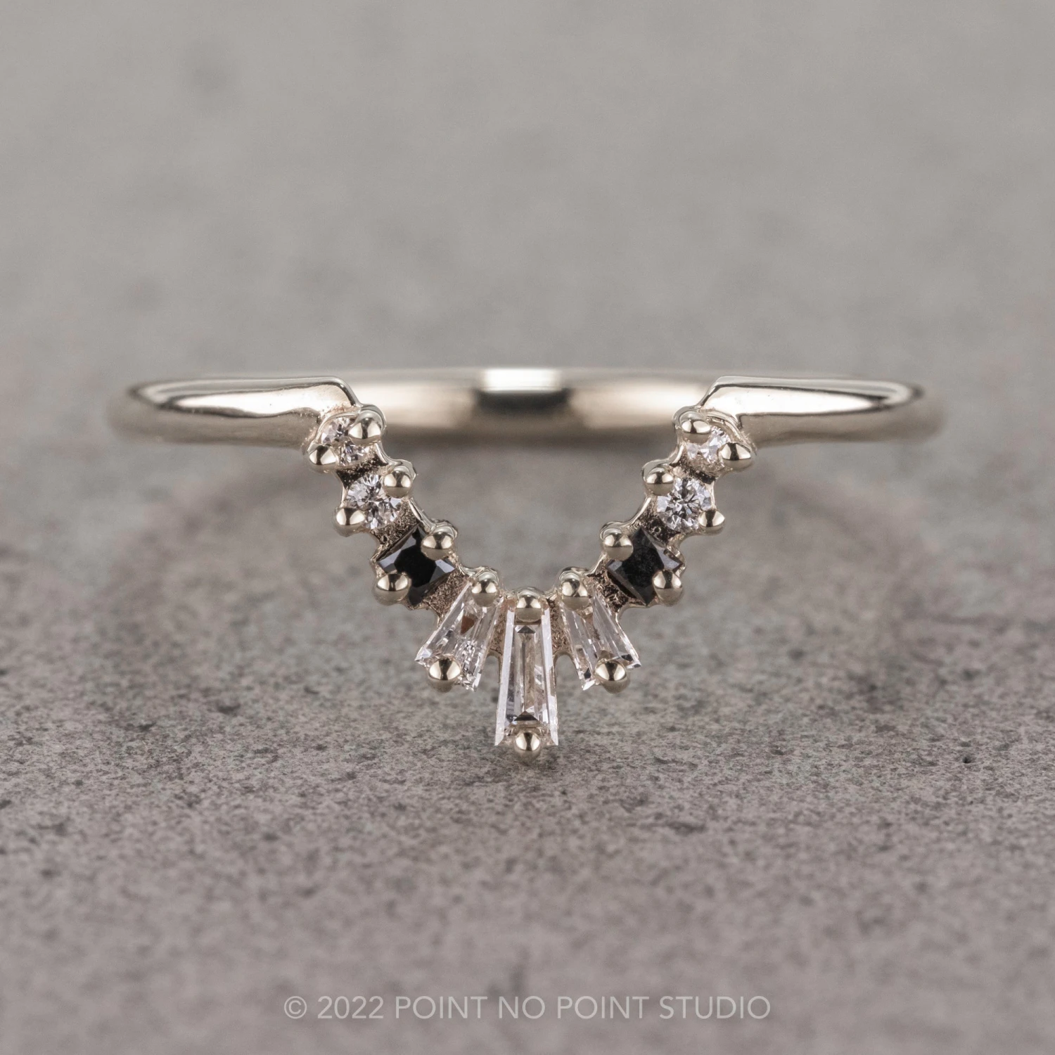 Baguette Diamond Wedding Band, Small Ombre Wren Setting, Platinum 1 Baguette Diamond Wedding Band, Small Ombre Wren Setting, Platinum