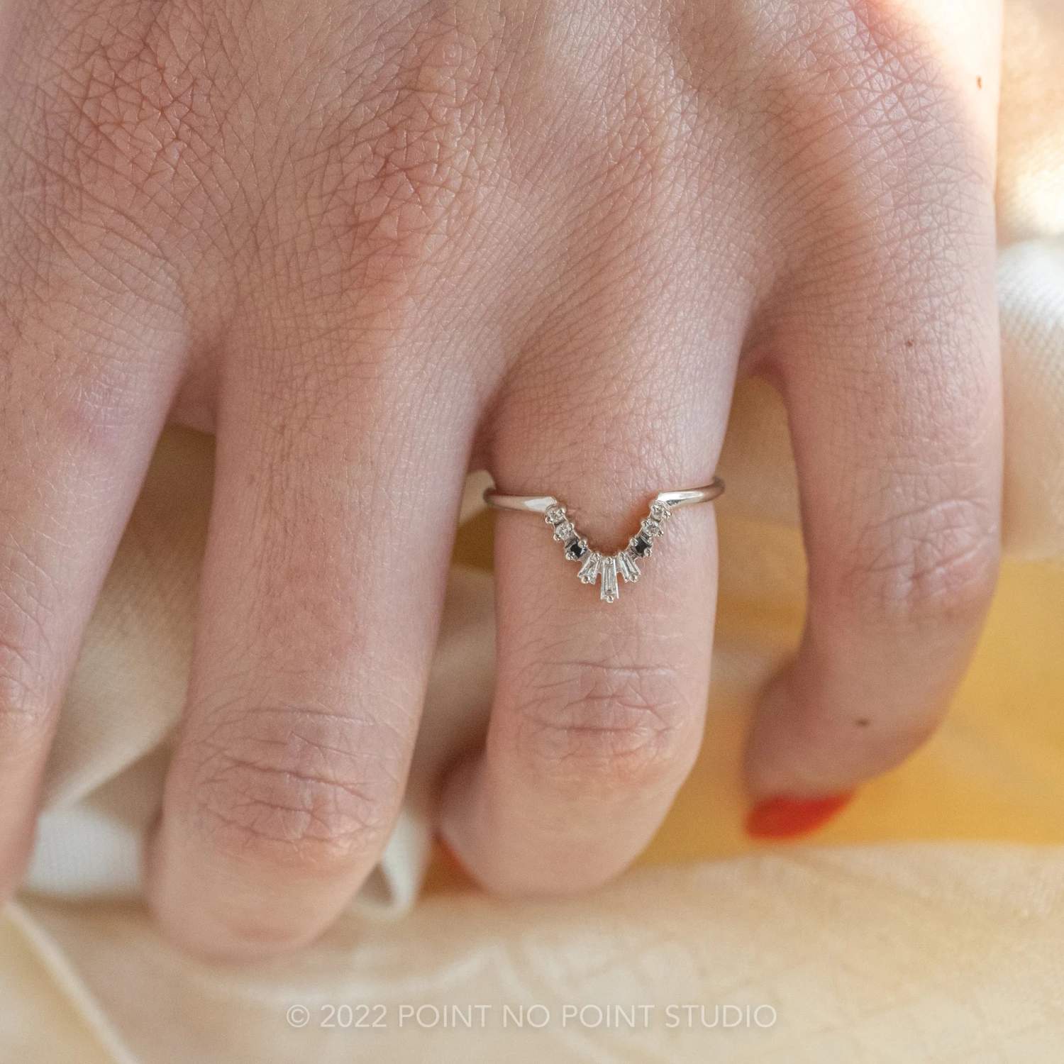 Baguette Diamond Wedding Band, Small Ombre Wren Setting, Platinum 2 Baguette Diamond Wedding Band, Small Ombre Wren Setting, Platinum - Image 2