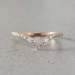 Round And Baguette Diamond V Band, Extra Diamond Paloma Setting, 14K Rose Gold