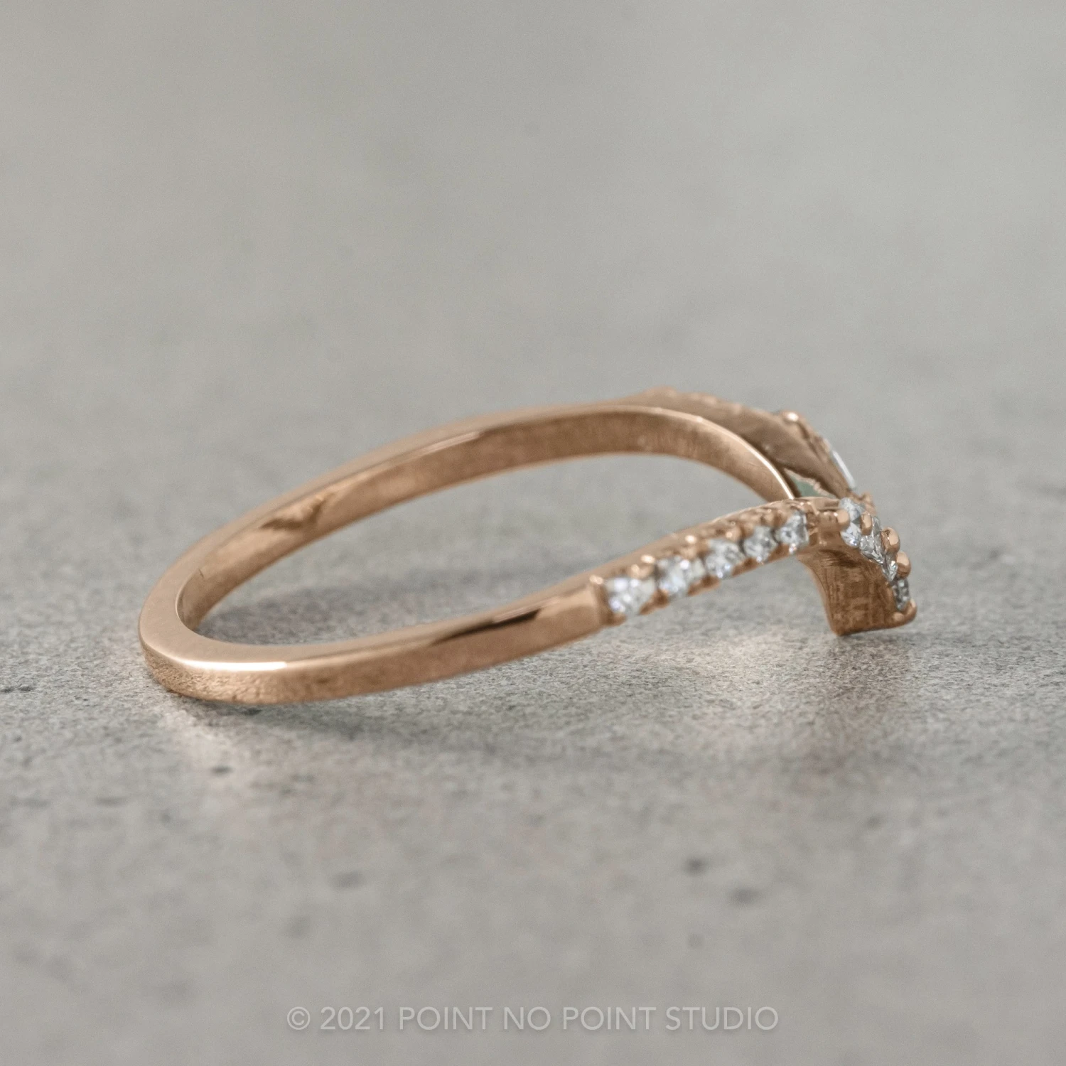 Round And Baguette Diamond V Band, Extra Diamond Paloma Setting, 14K Rose Gold 3 Round And Baguette Diamond V Band, Extra Diamond Paloma Setting, 14K Rose Gold - Image 3