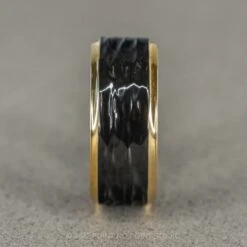 8mm Men's Black Titanium Ring With 18K Yellow Gold Plated Edges, Hammered Finish -Point No Point Studio Store BLKTITANIUM 1