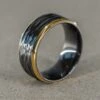 8mm Men's Black Titanium Ring With 18K Yellow Gold Plated Edges, Hammered Finish