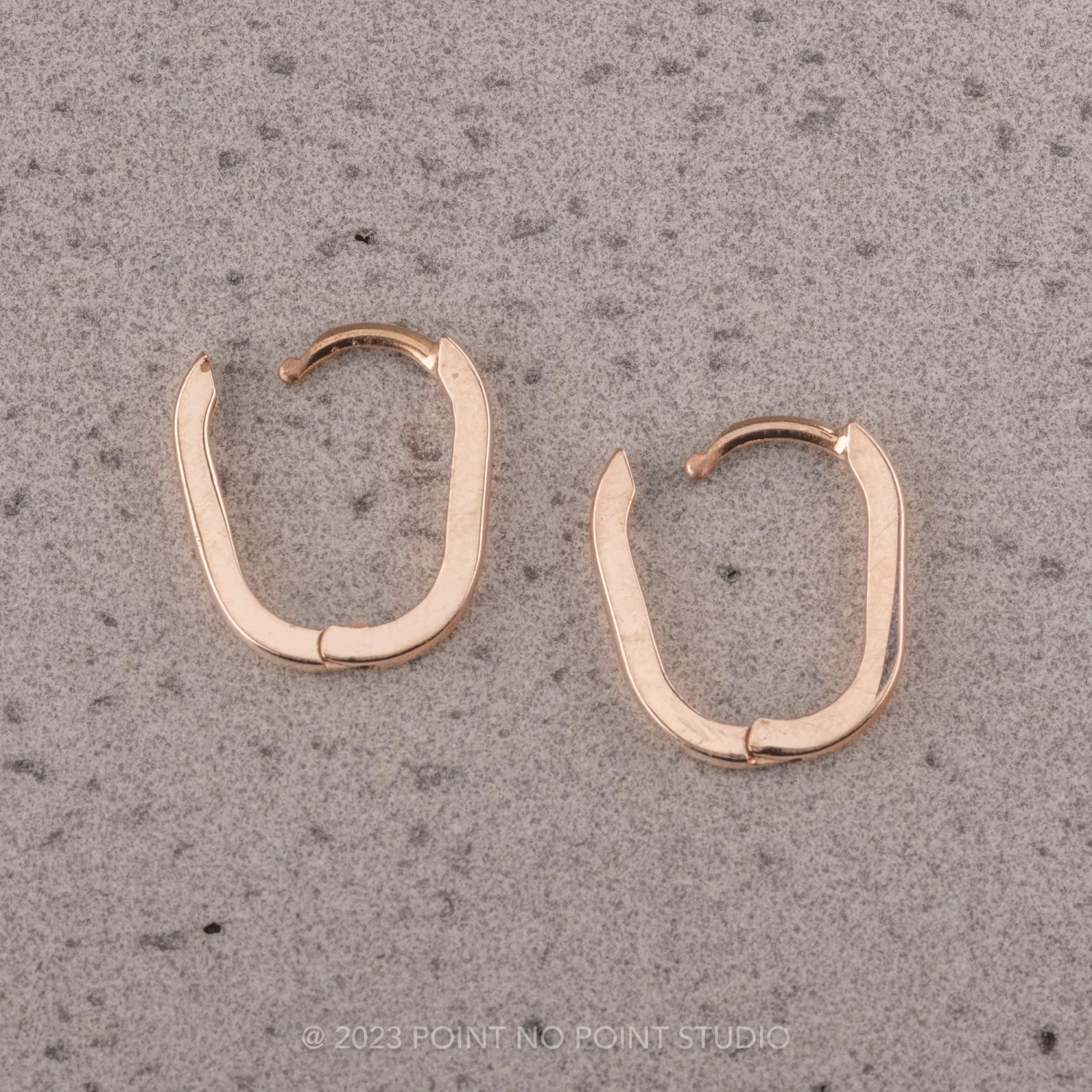 Elongated Oval Huggie Hoops, 14k Rose Gold Earrings 3 Elongated Oval Huggie Hoops, 14k Rose Gold Earrings - Image 3
