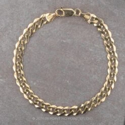 7mm Curb, 8" Chain Bracelet, 14k Yellow Gold