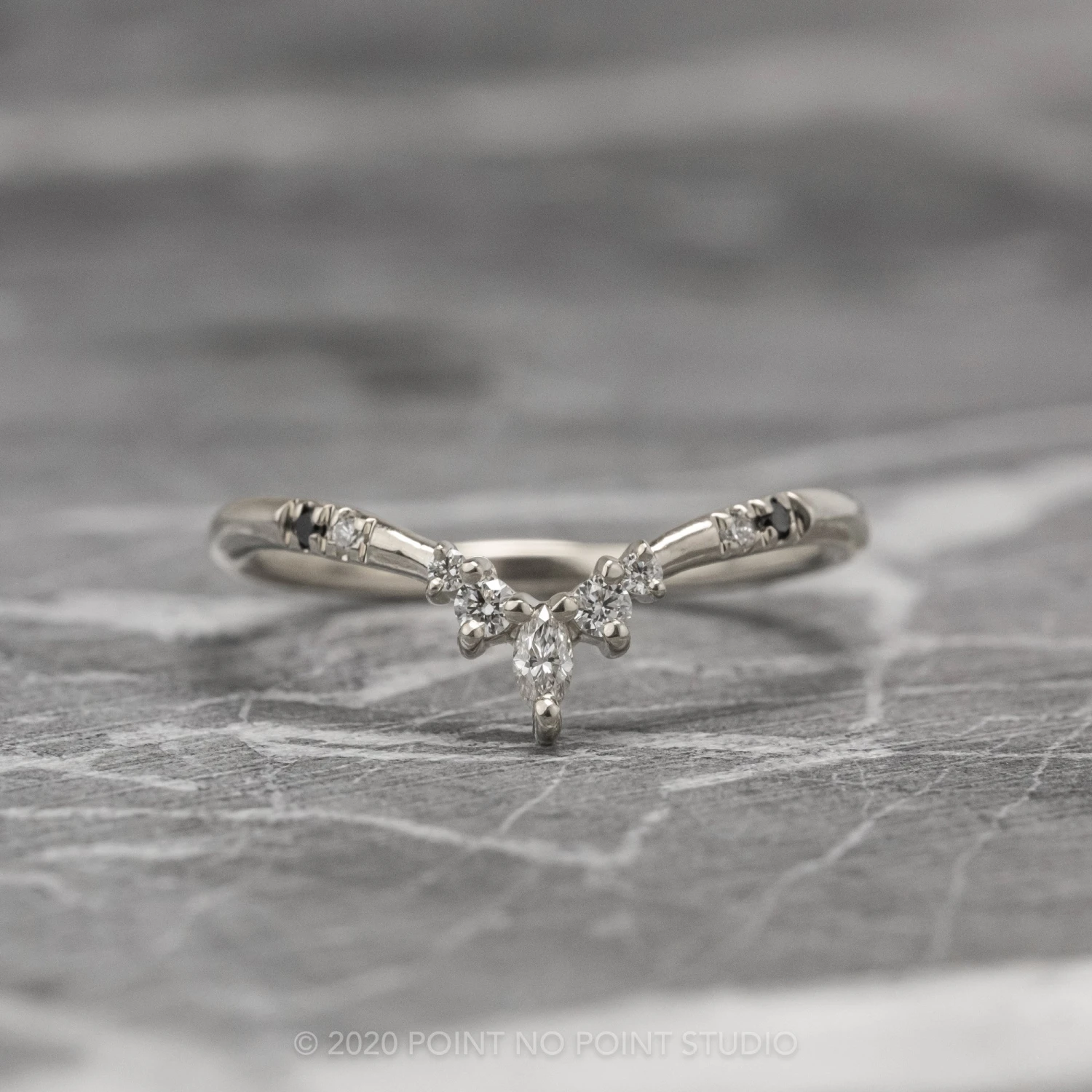 White And Black Diamond Wedding Ring, Flora Setting, Platinum 1 White And Black Diamond Wedding Ring, Flora Setting, Platinum