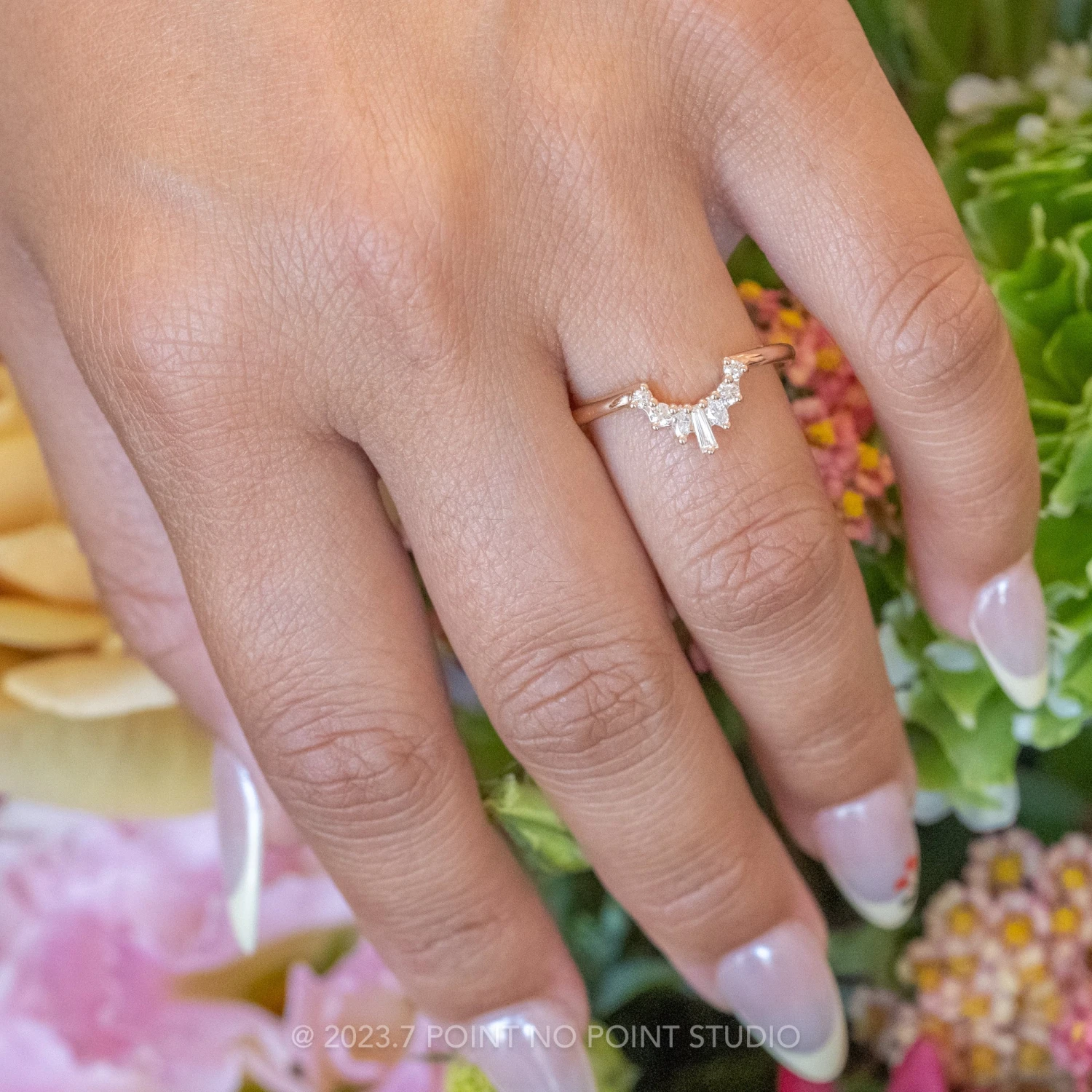 Baguette And Marquise Diamond Wedding Band, Petite Sage Setting, 14k Rose Gold 2 Baguette And Marquise Diamond Wedding Band, Petite Sage Setting, 14k Rose Gold - Image 2