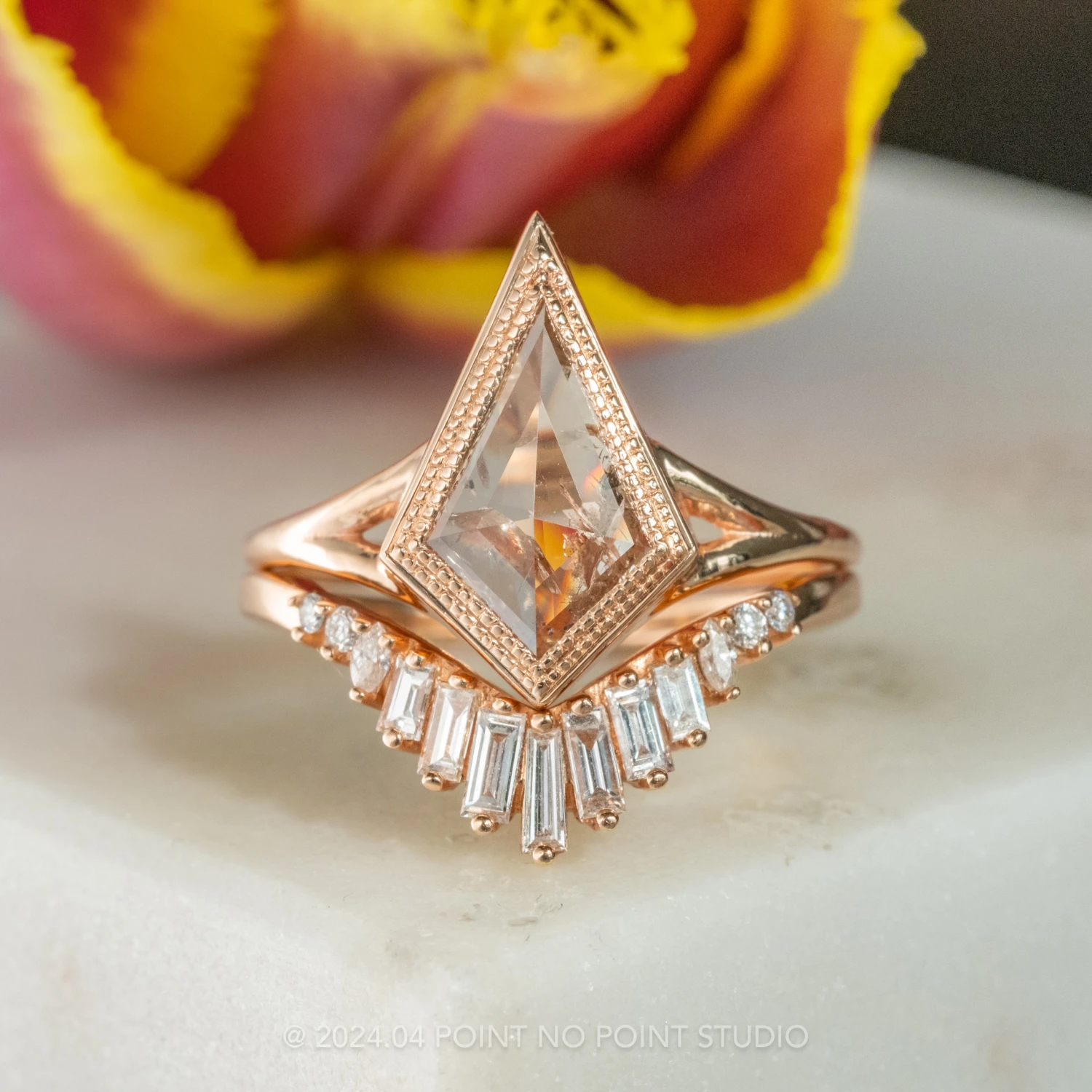 V-Shaped Carly Wedding Band, 14K Peach Gold 3 V-Shaped Carly Wedding Band, 14K Peach Gold - Image 3