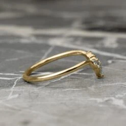 Diamond V Band, Cassiopeia Wedding Band, 14k Yellow Gold 5 Diamond V Band, Cassiopeia Wedding Band, 14k Yellow Gold -Point No Point Studio Store CASSIOPEIA CYG