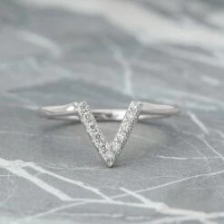11 Diamond V Wedding Band, Victoria Setting, 14K White Gold
