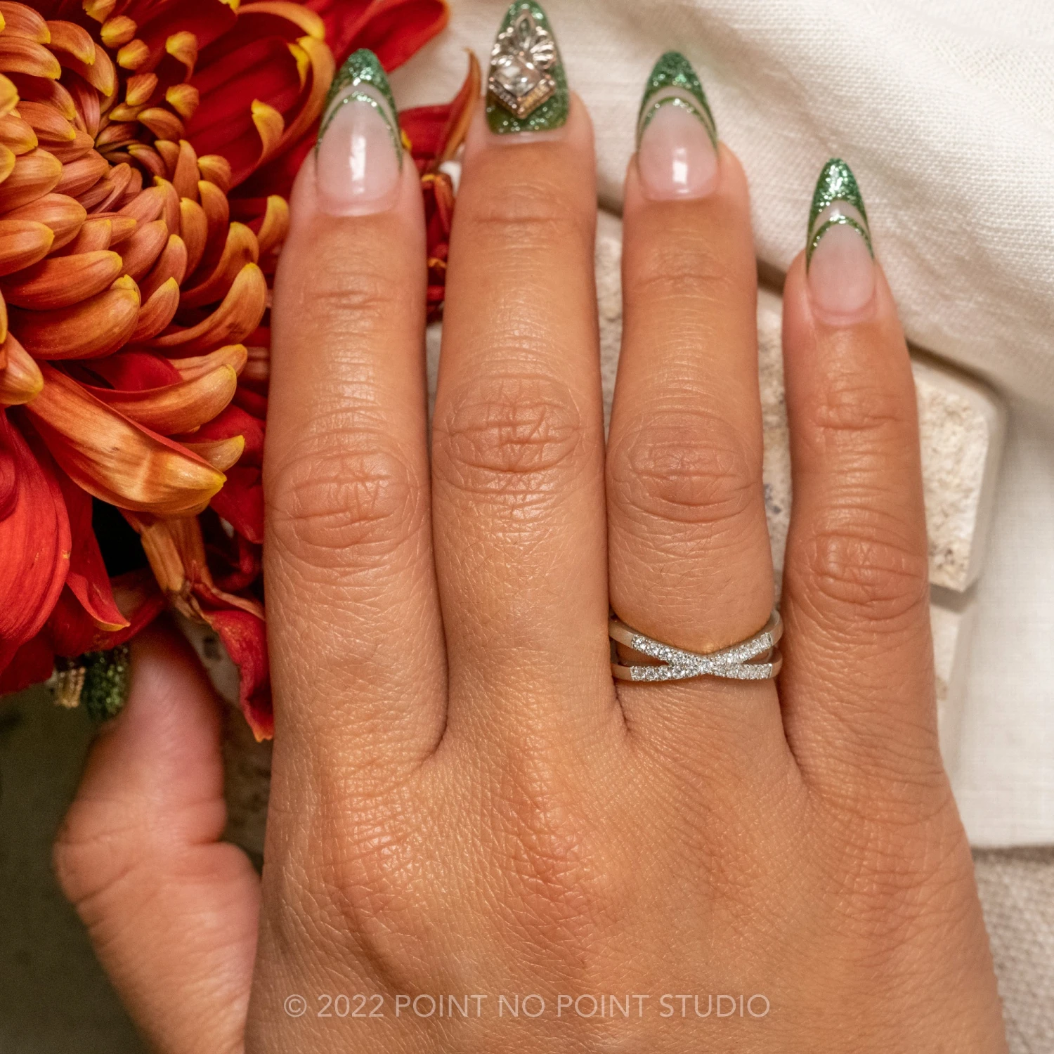 X Diamond Wedding Band, 14k White Gold 2 X Diamond Wedding Band, 14k White Gold - Image 2